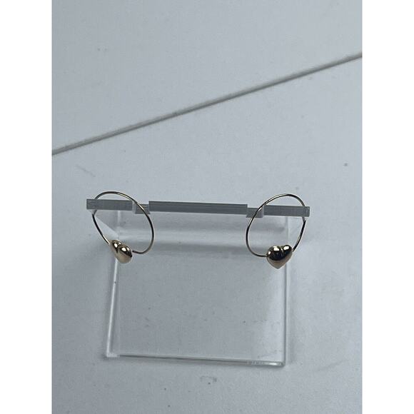 14L Yellow Gold Puffy Heart Hoop Pierced Earrings Lightweight .5g - Picture 10 of 11
